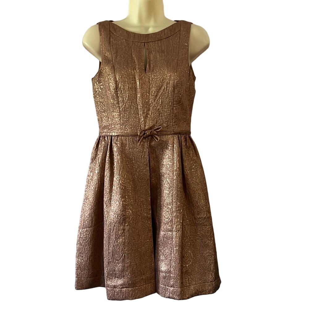 Taylor Size 2 Gold Metallic Brocade Dress Special Occasion Holiday Sleeveless
